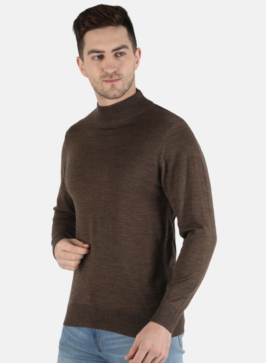 Men Brown Solid Pullover