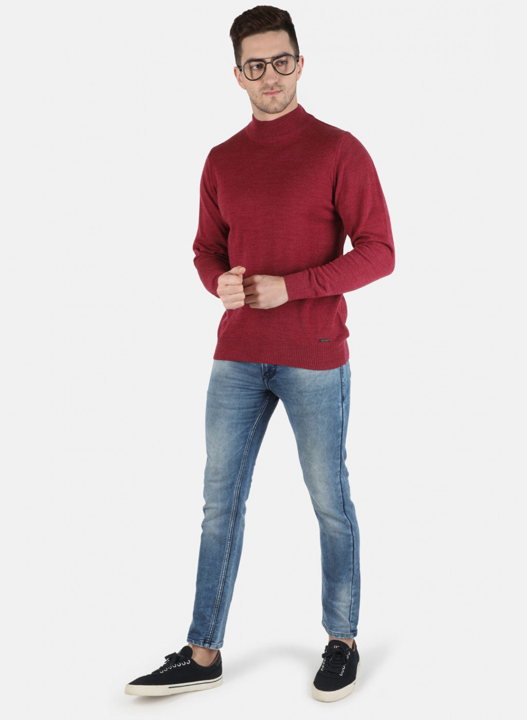 Men Red Solid Pullover