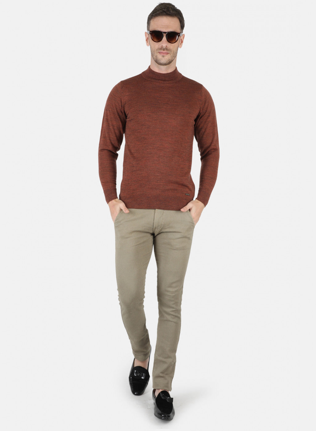 Men Brown Solid Pullover