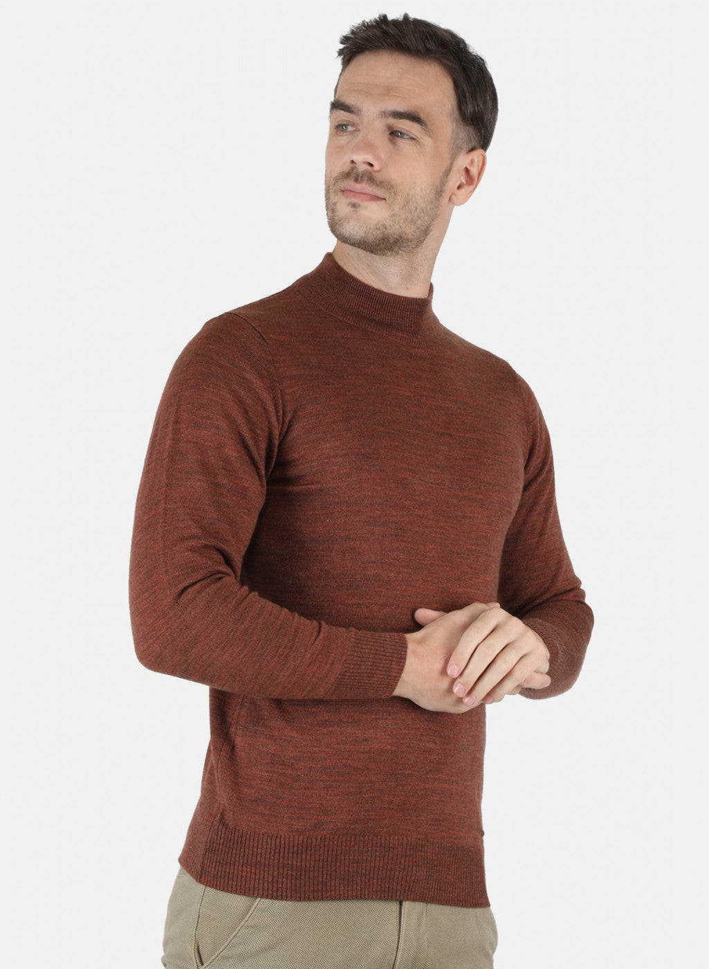 Men Brown Solid Pullover