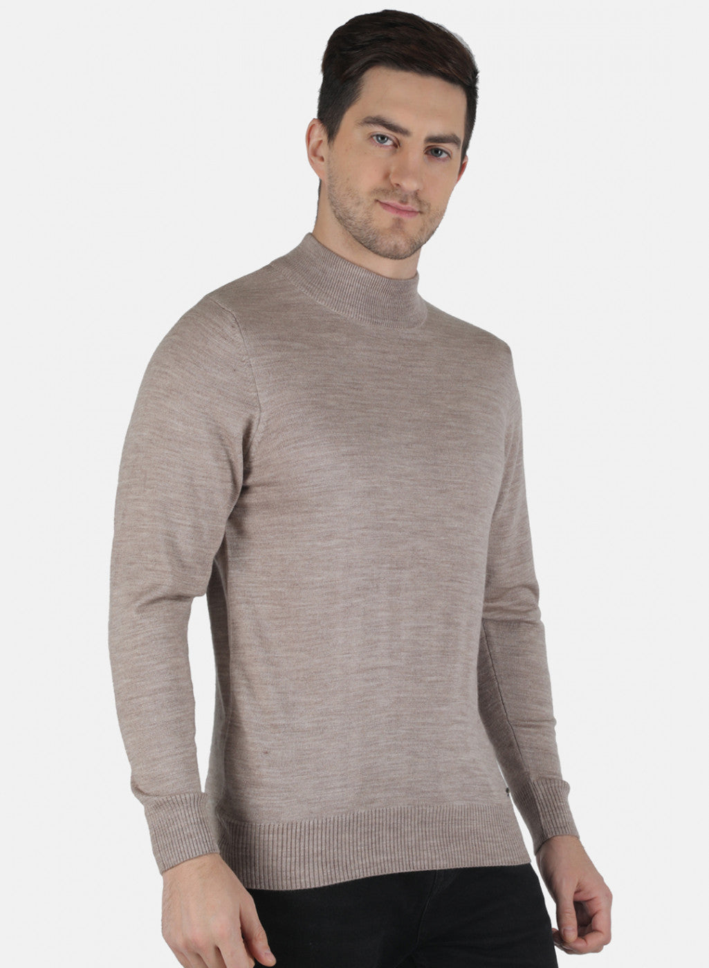 Men Beige Solid Pullover