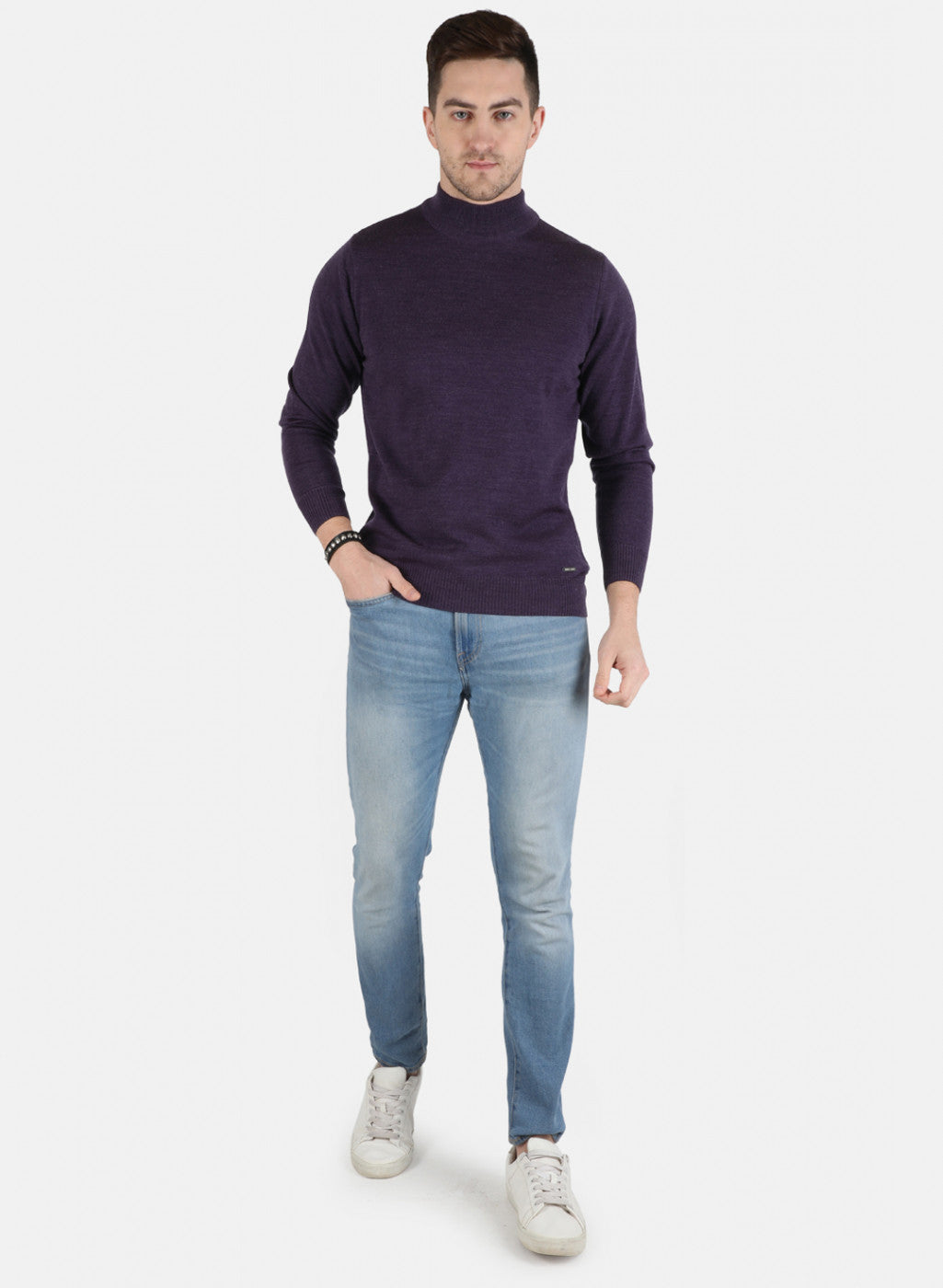 Men Purple Solid Pullover