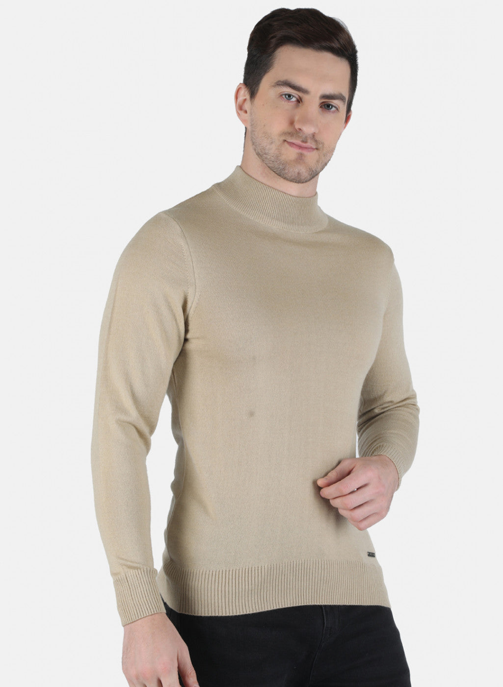 Men Beige Solid Pullover