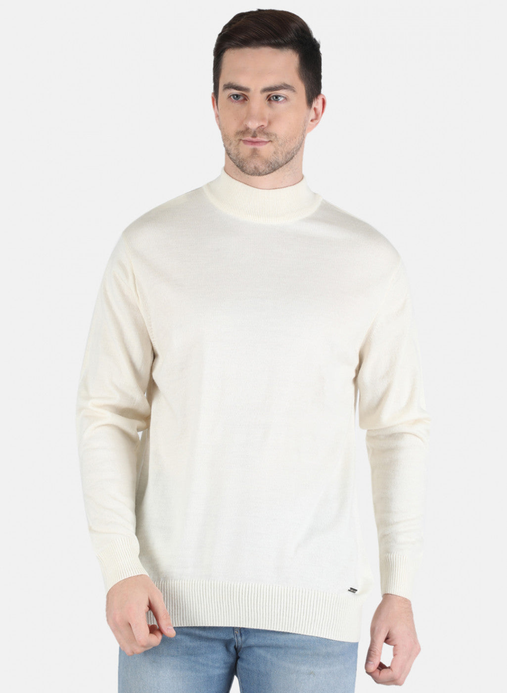 Men Off White Solid Pullover