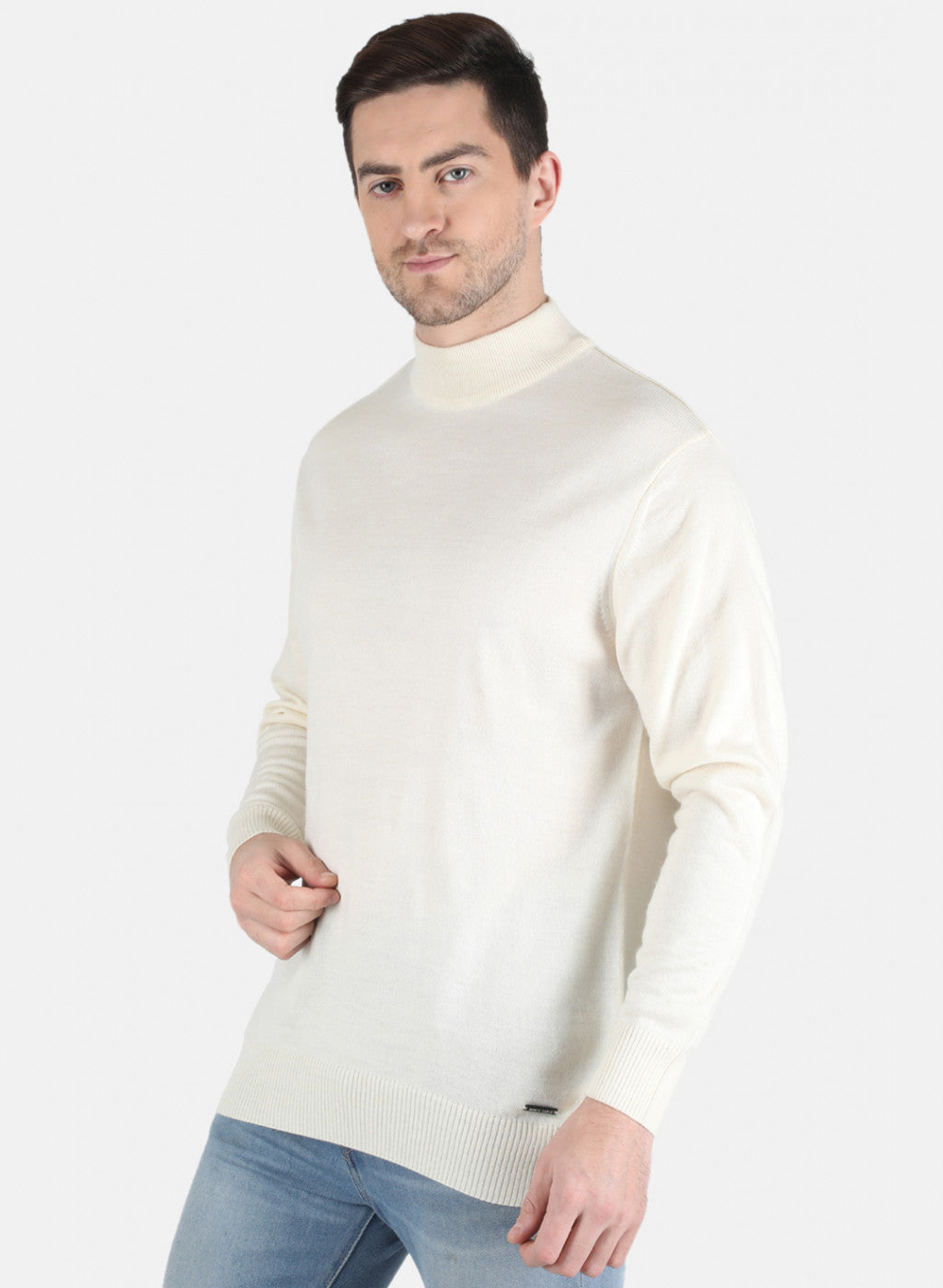 Men Off White Solid Pullover