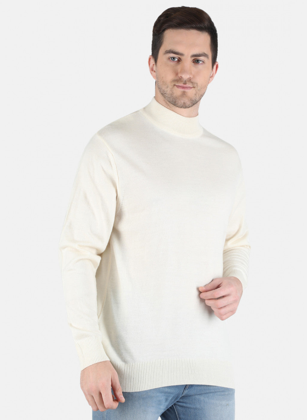 Men Off White Solid Pullover