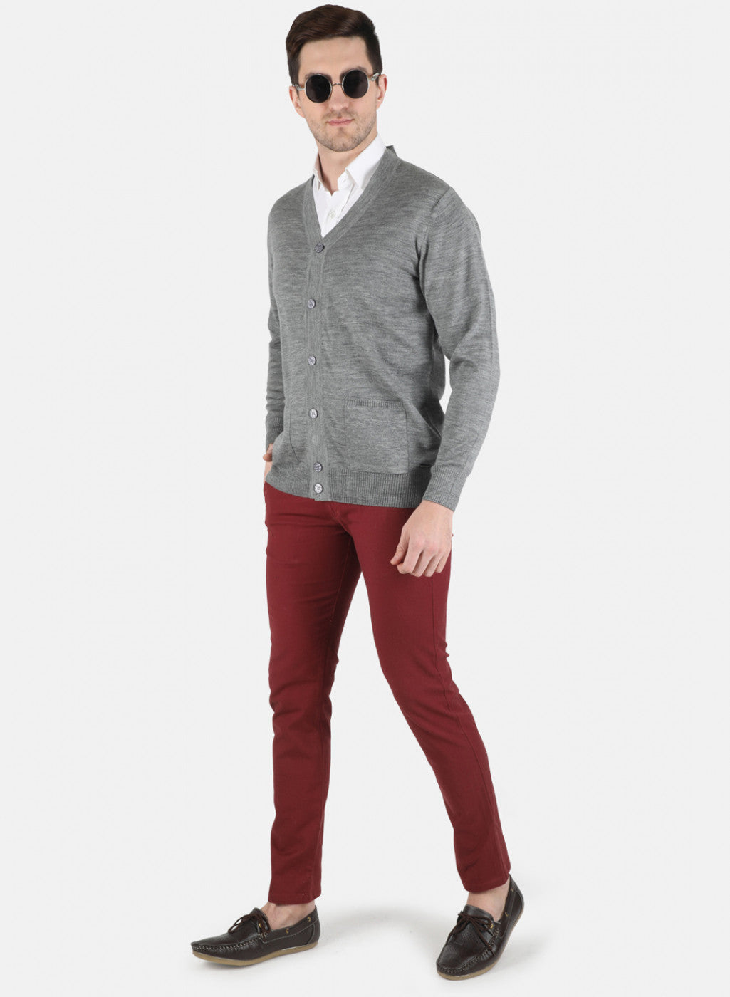 Men Grey Solid Cardigan