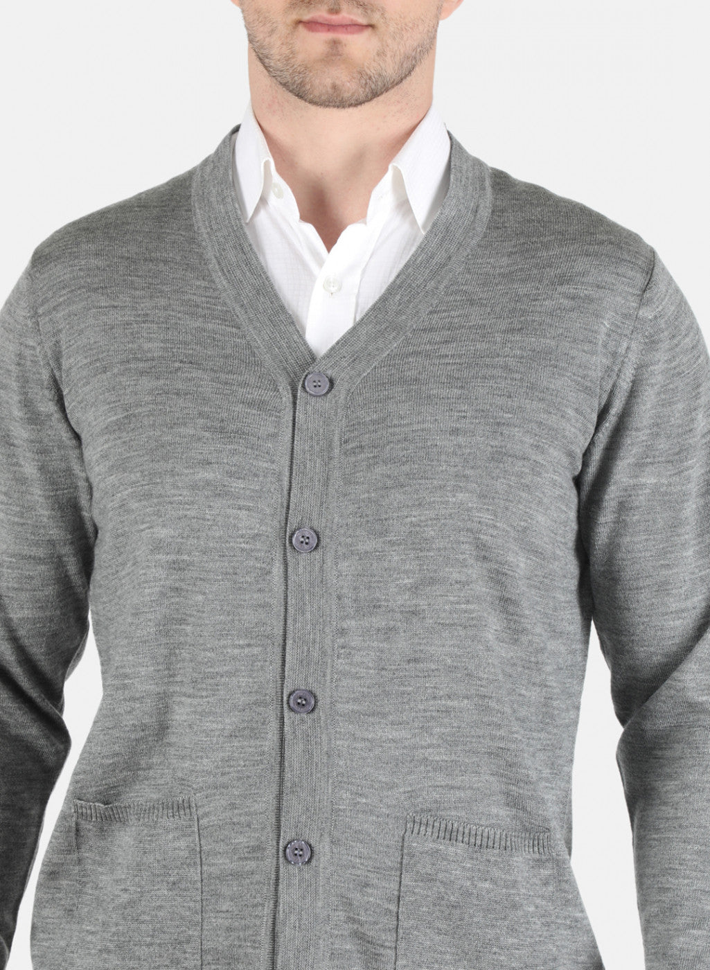 Men Grey Solid Cardigan