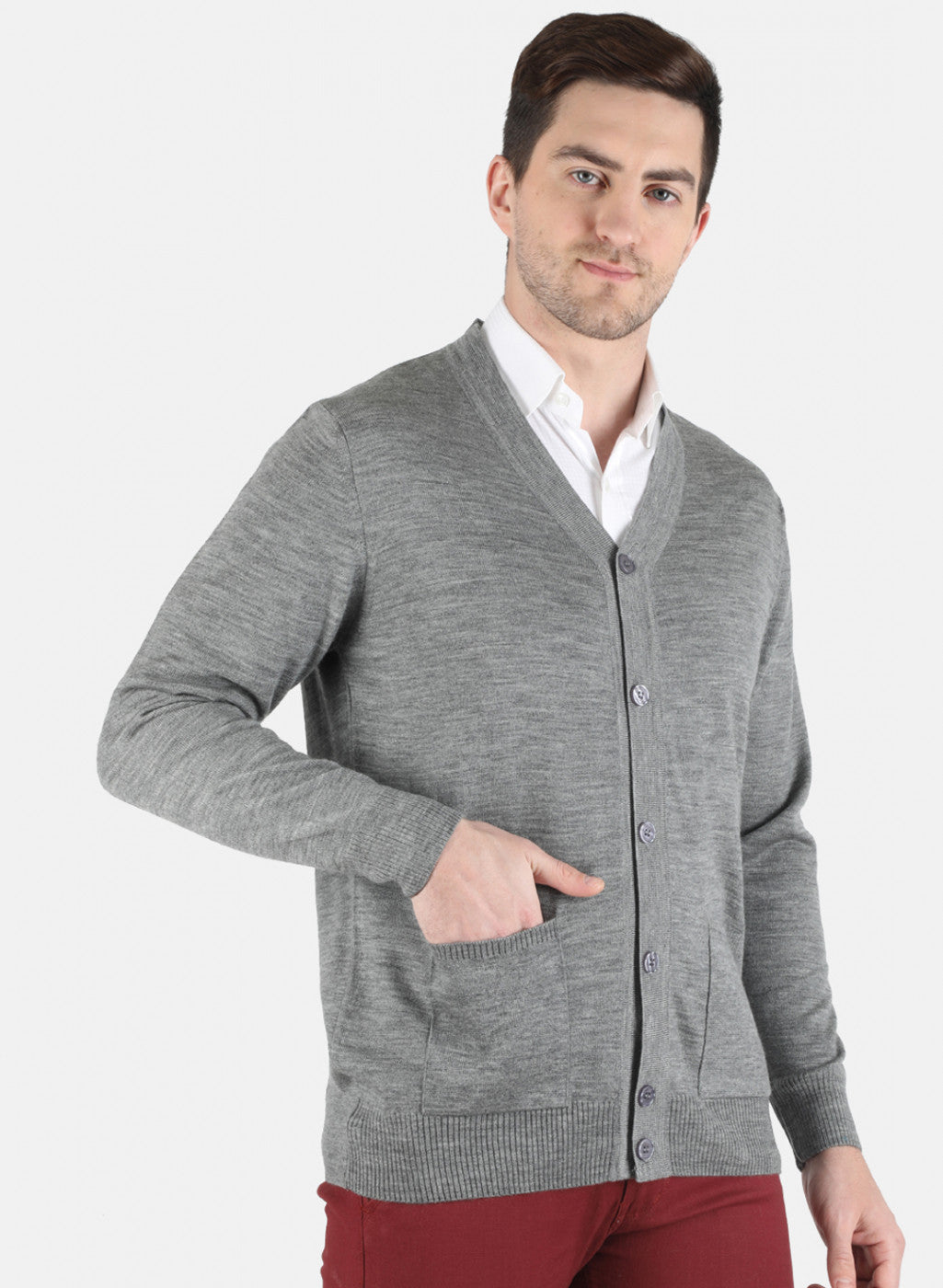 Men Grey Solid Cardigan