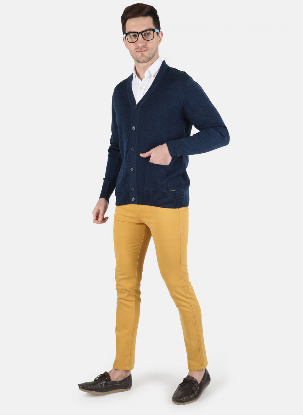 Men NAvy Blue Solid Cardigan