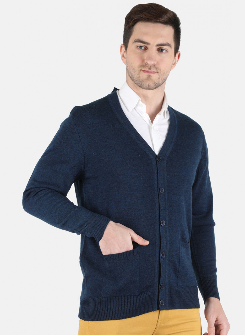 Men NAvy Blue Solid Cardigan