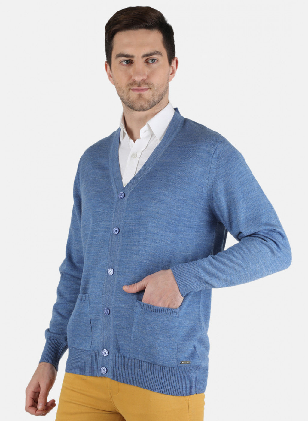 Men Blue Solid Cardigan