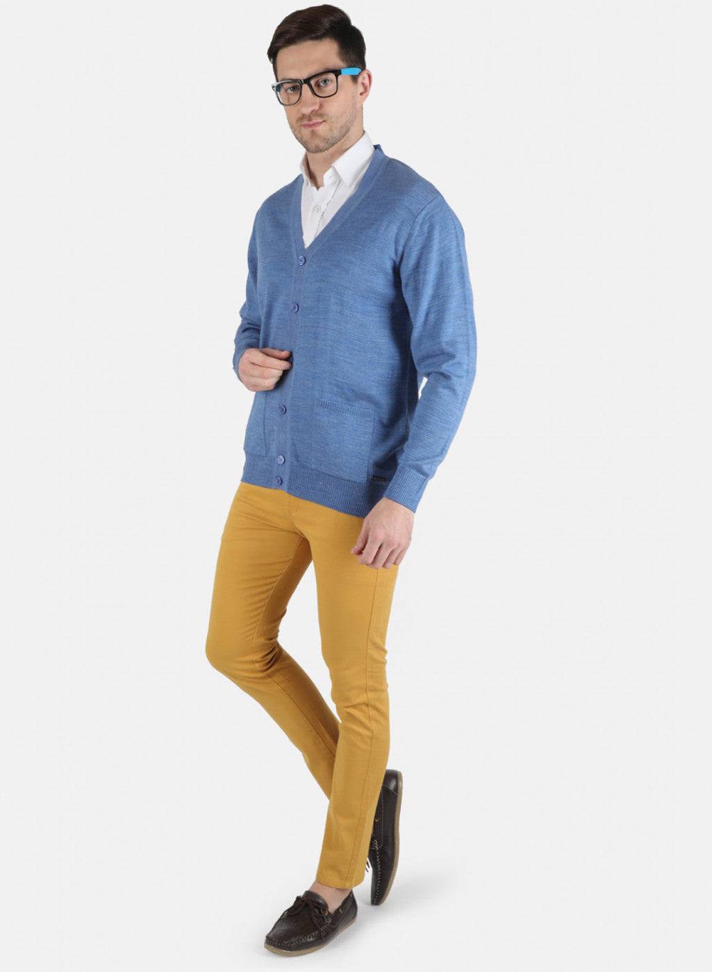 Men Blue Solid Cardigan