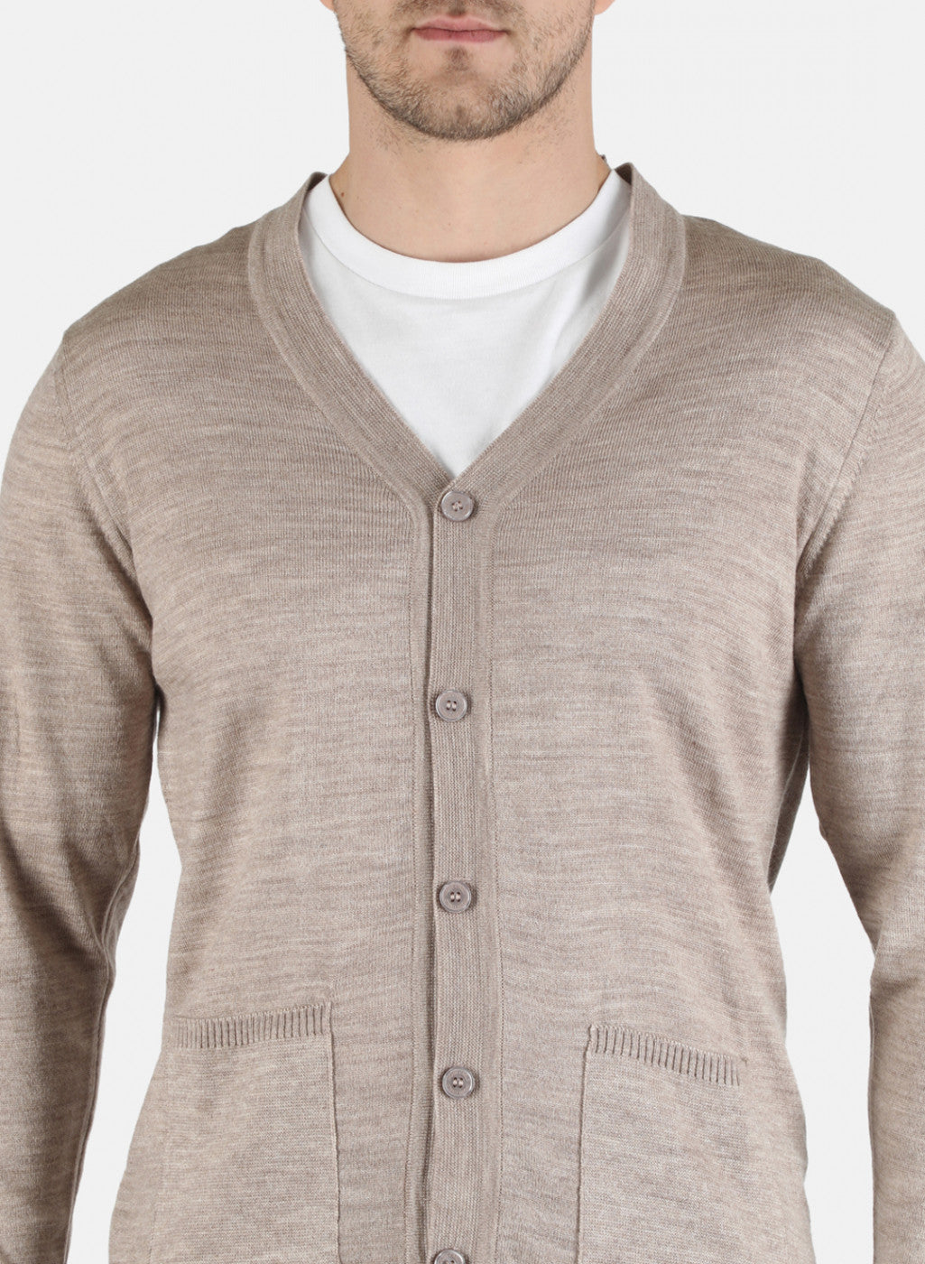 Men Beige Solid Cardigan