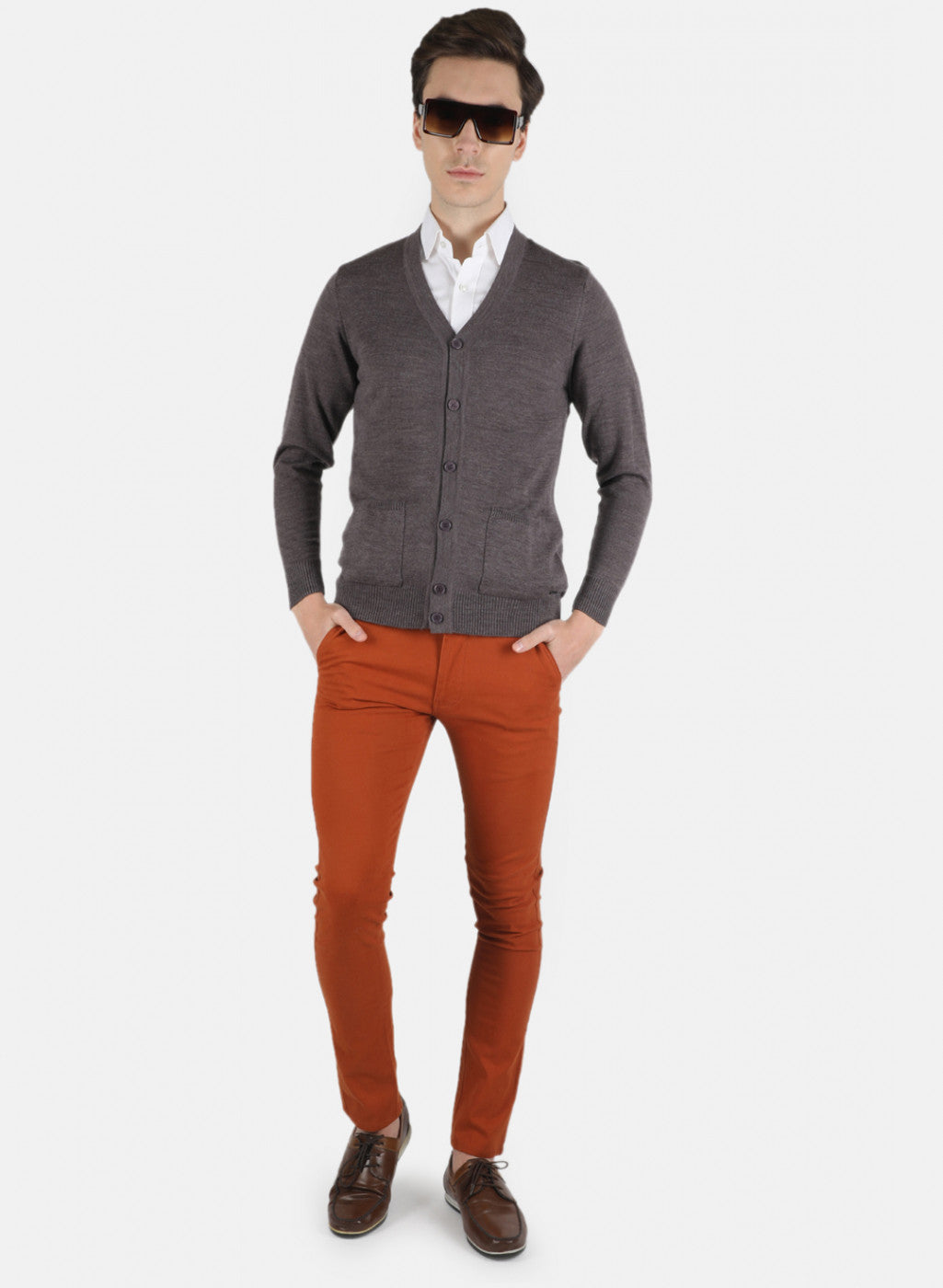 Men Dark Grey Solid Cardigan