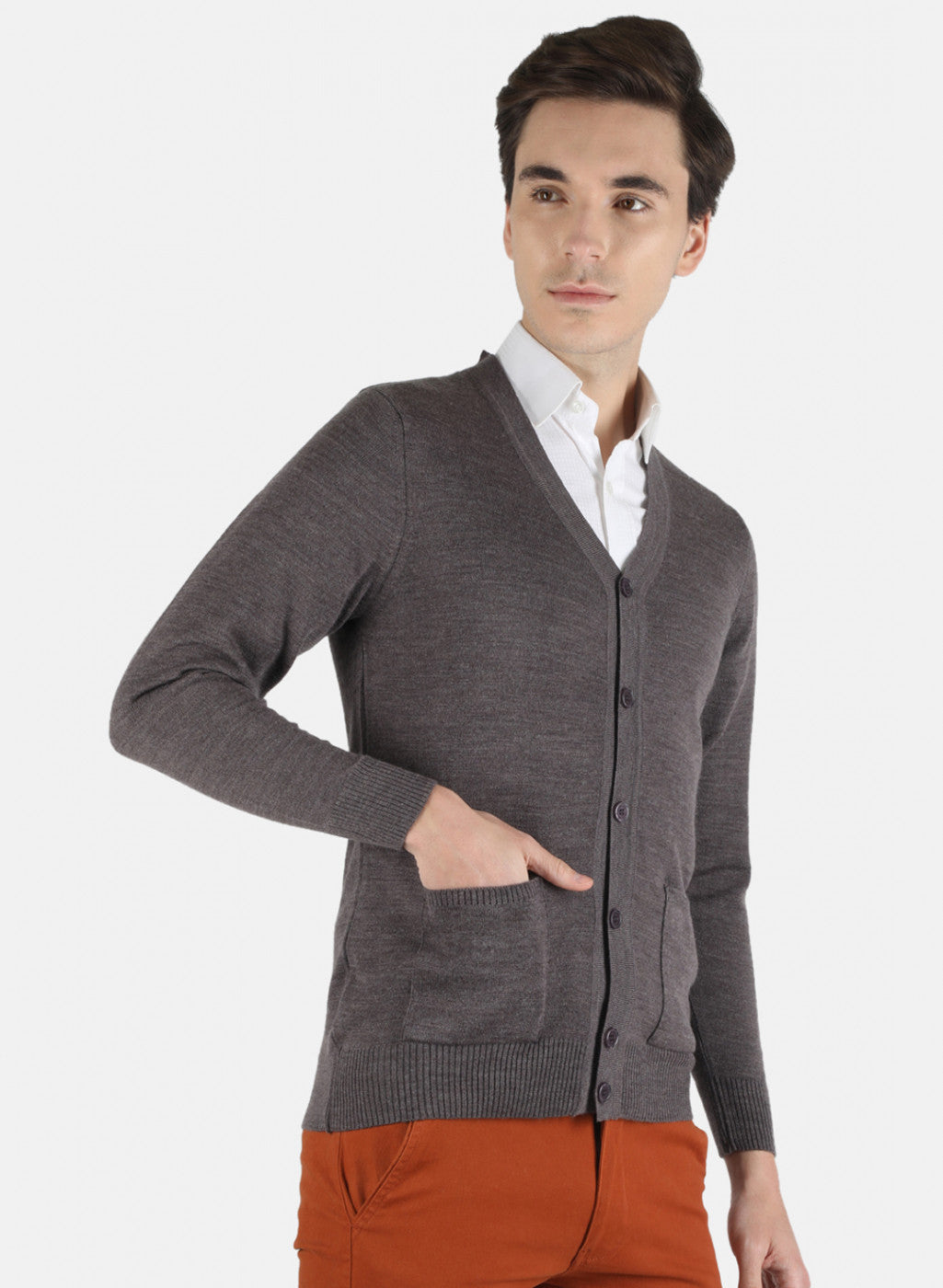 Men Dark Grey Solid Cardigan