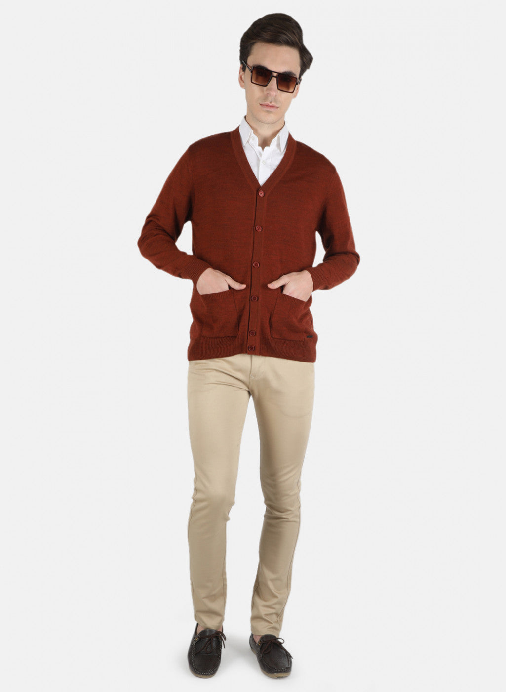 Men Brown Solid Cardigan