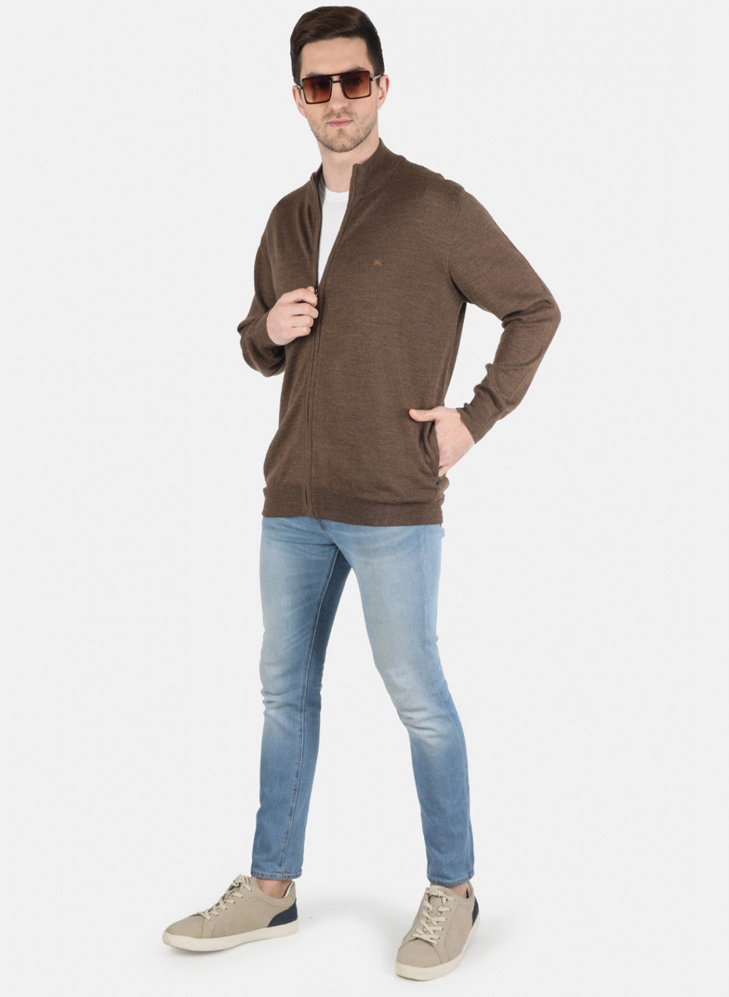 Men Brown Solid Pullover