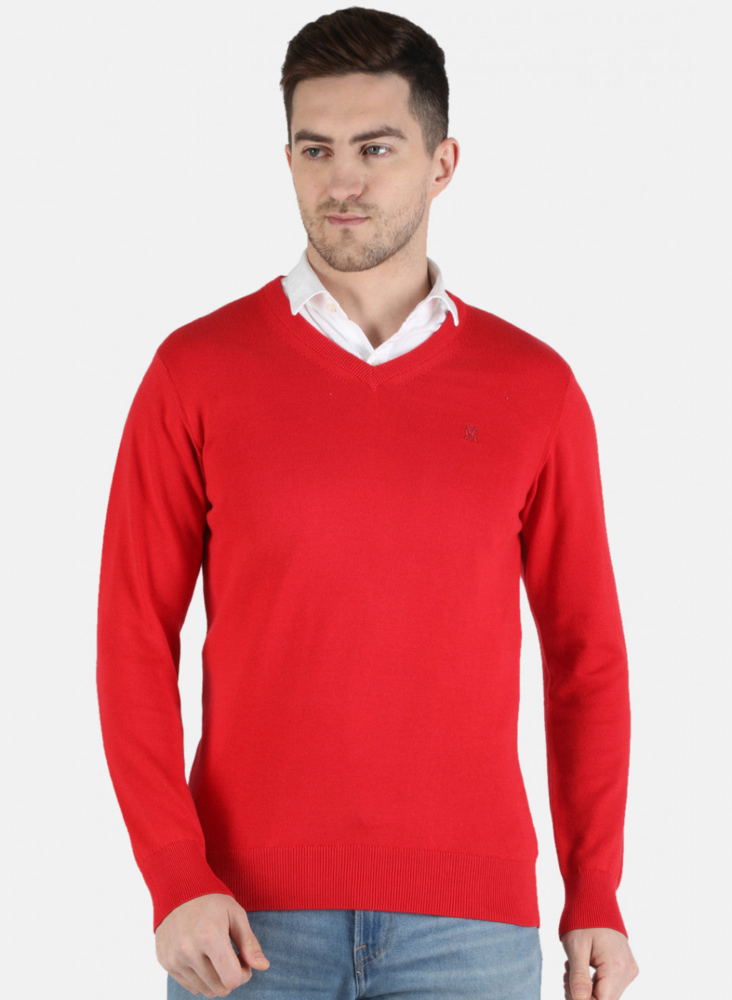 Men Red Solid Pullover