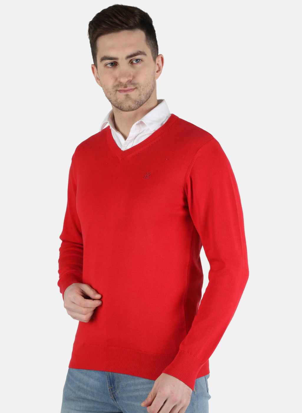 Men Red Solid Pullover