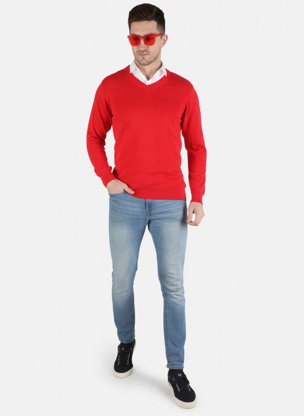 Men Red Solid Pullover