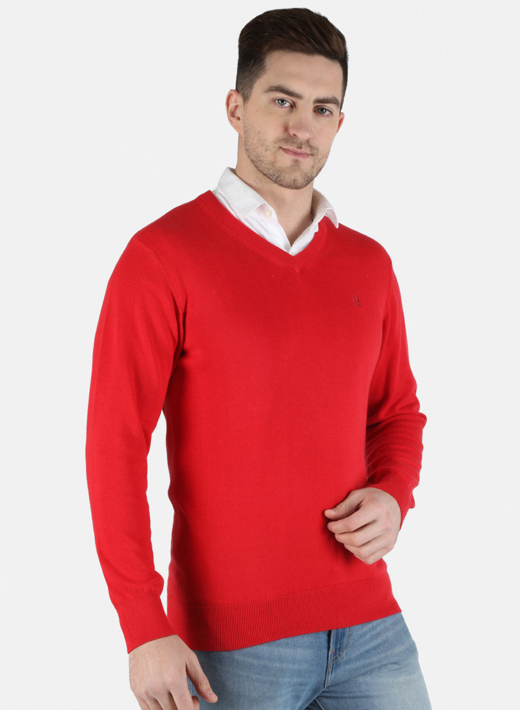 Men Red Solid Pullover