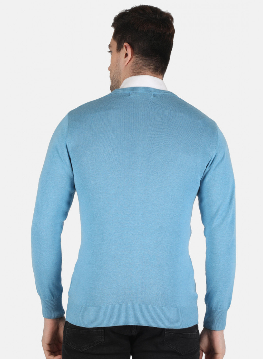 Men Sky Blue Solid Pullover