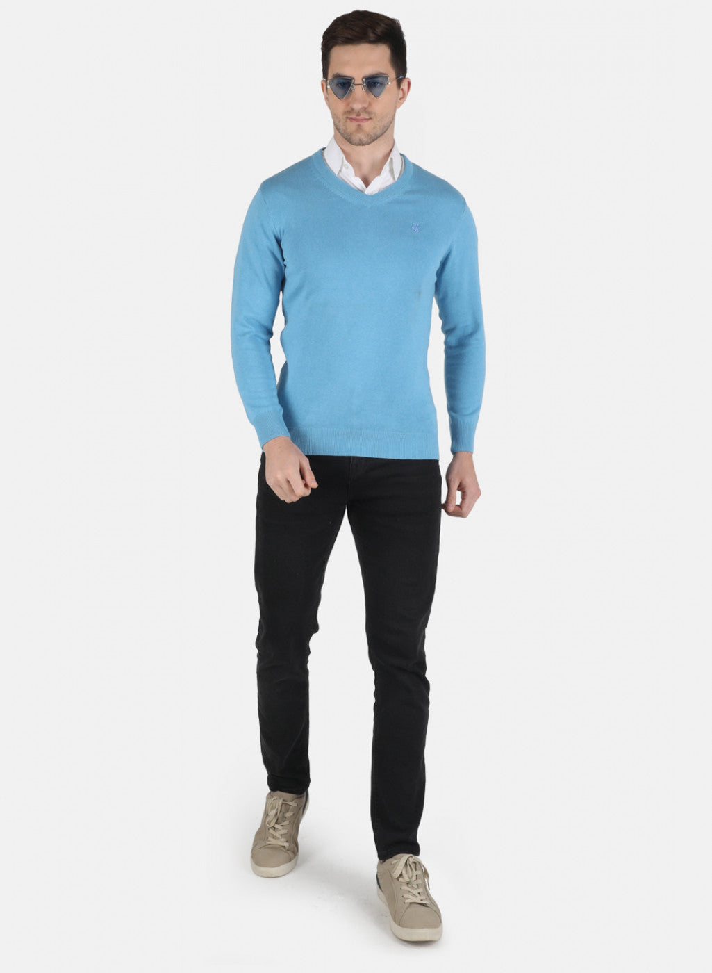 Men Sky Blue Solid Pullover