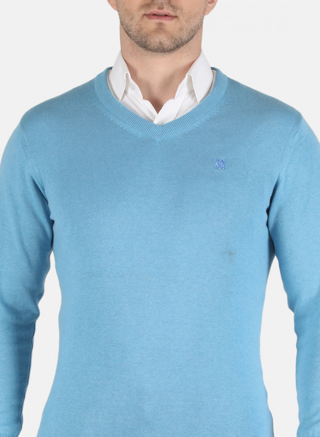 Men Sky Blue Solid Pullover