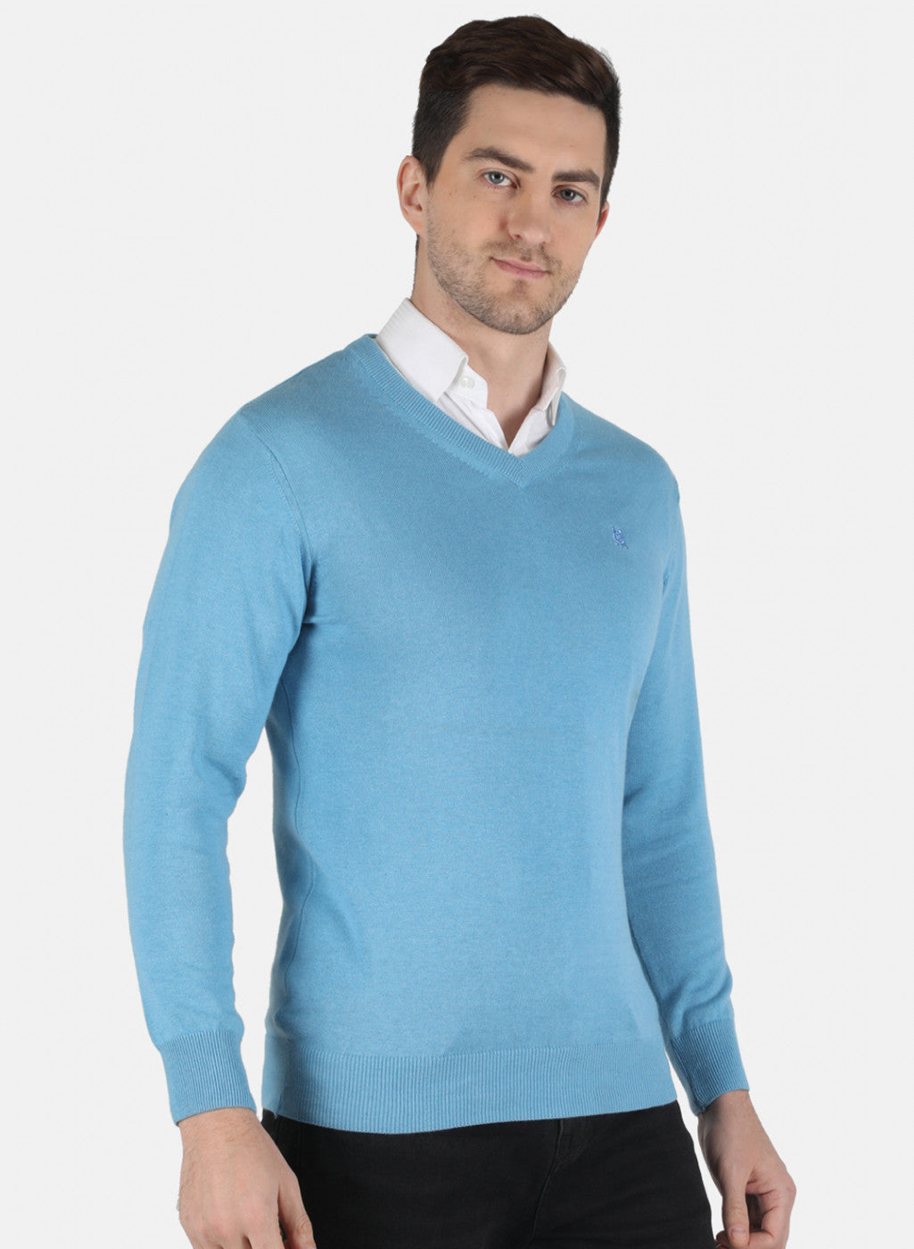 Men Sky Blue Solid Pullover