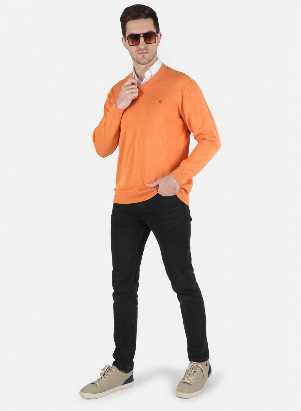 Men Orange Solid Pullover