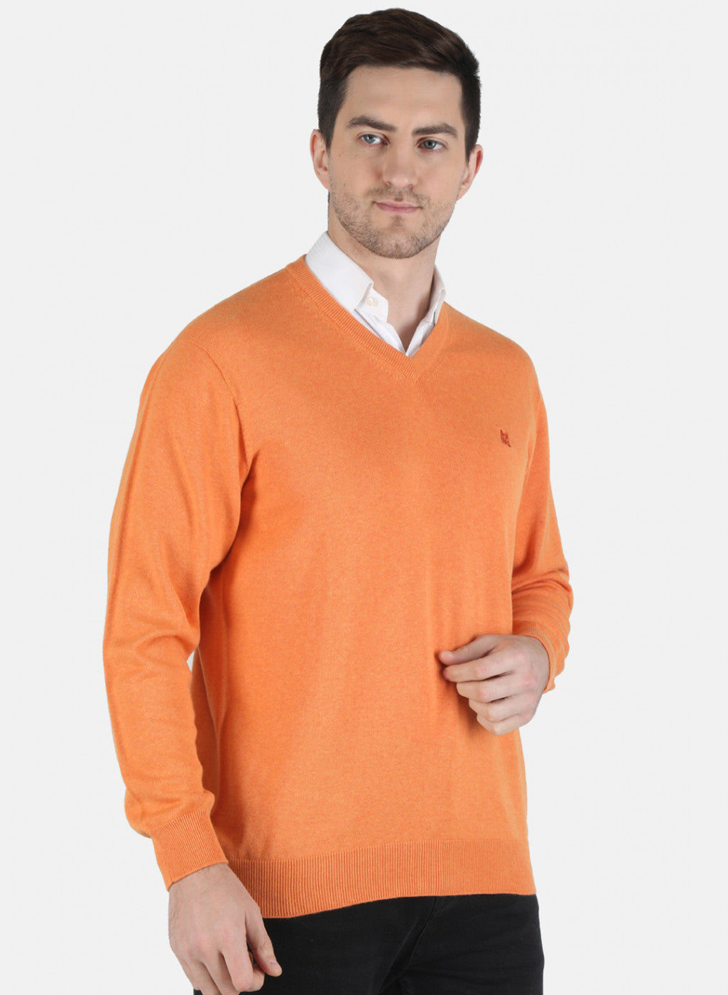 Men Orange Solid Pullover