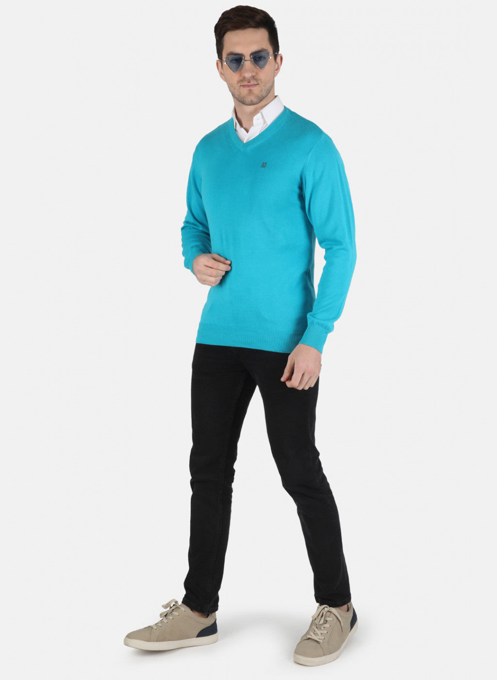 Men Blue Solid Pullover