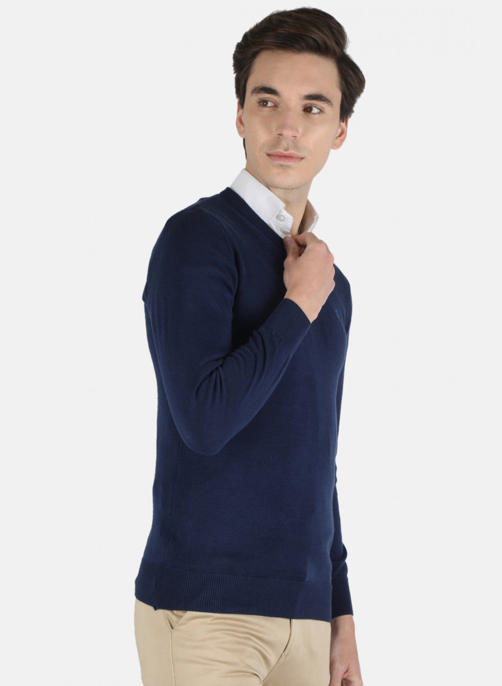 Men Blue Solid Pullover