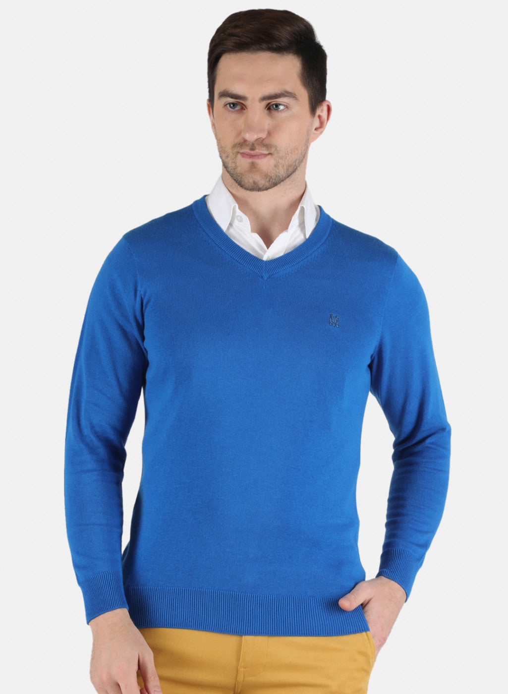 Men Blue Solid Pullover