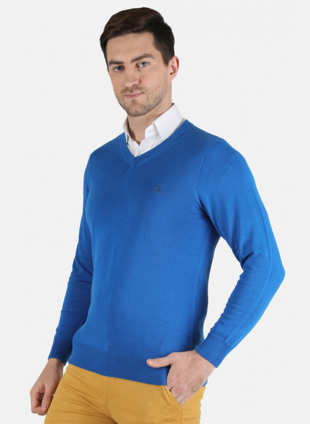 Men Blue Solid Pullover