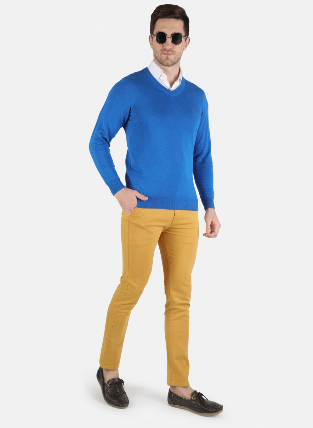 Men Blue Solid Pullover