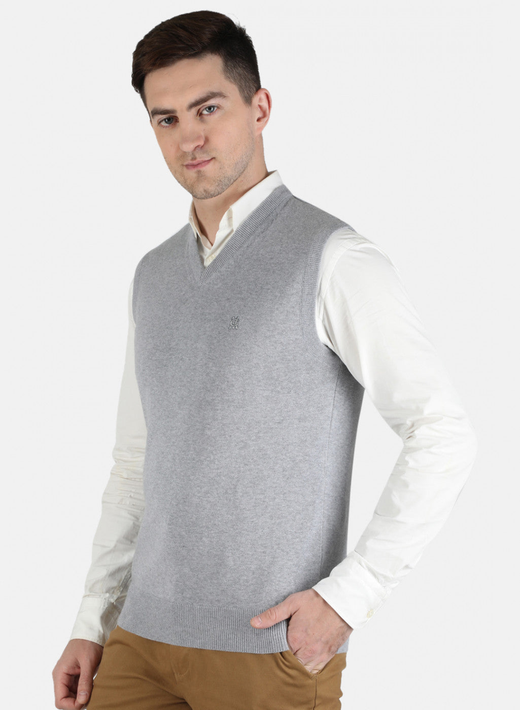 Men Grey Solid Sweater