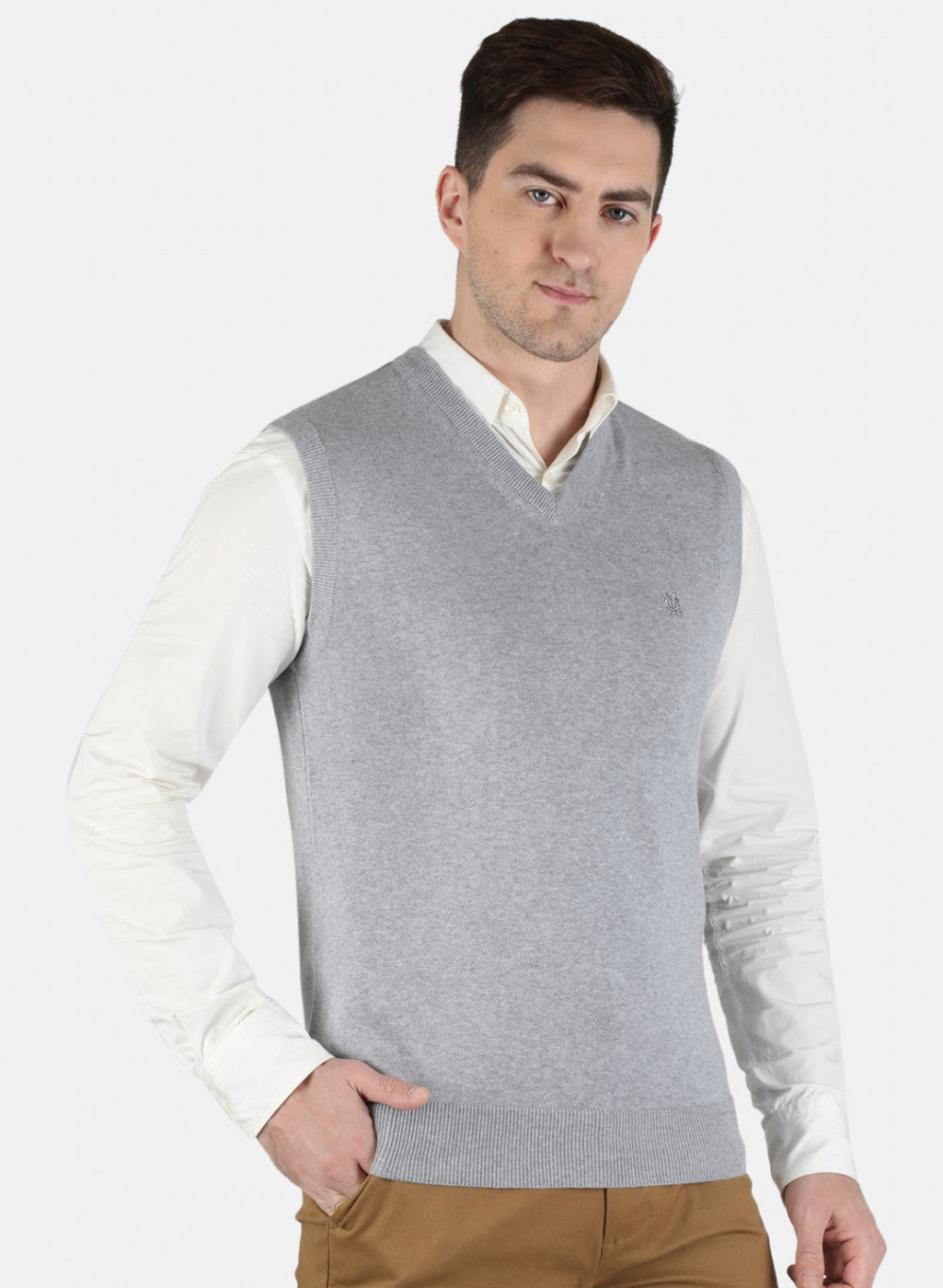 Men Grey Solid Sweater