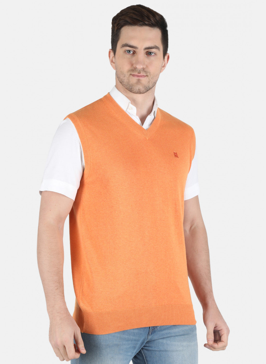 Men Orange Solid Sweater