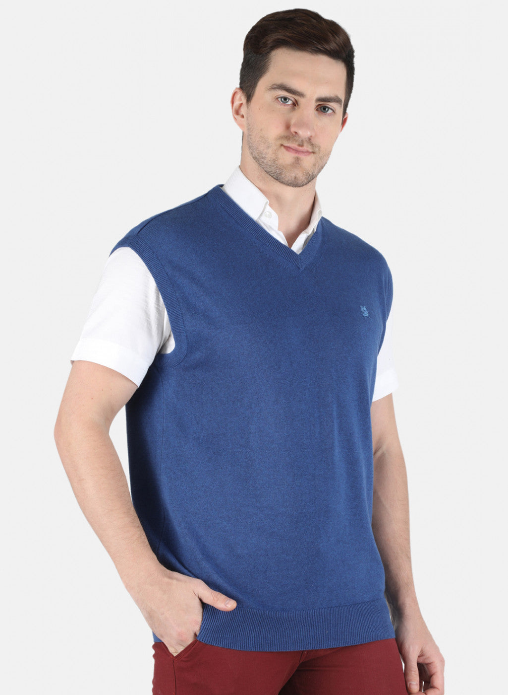 Men Blue Solid Sweater