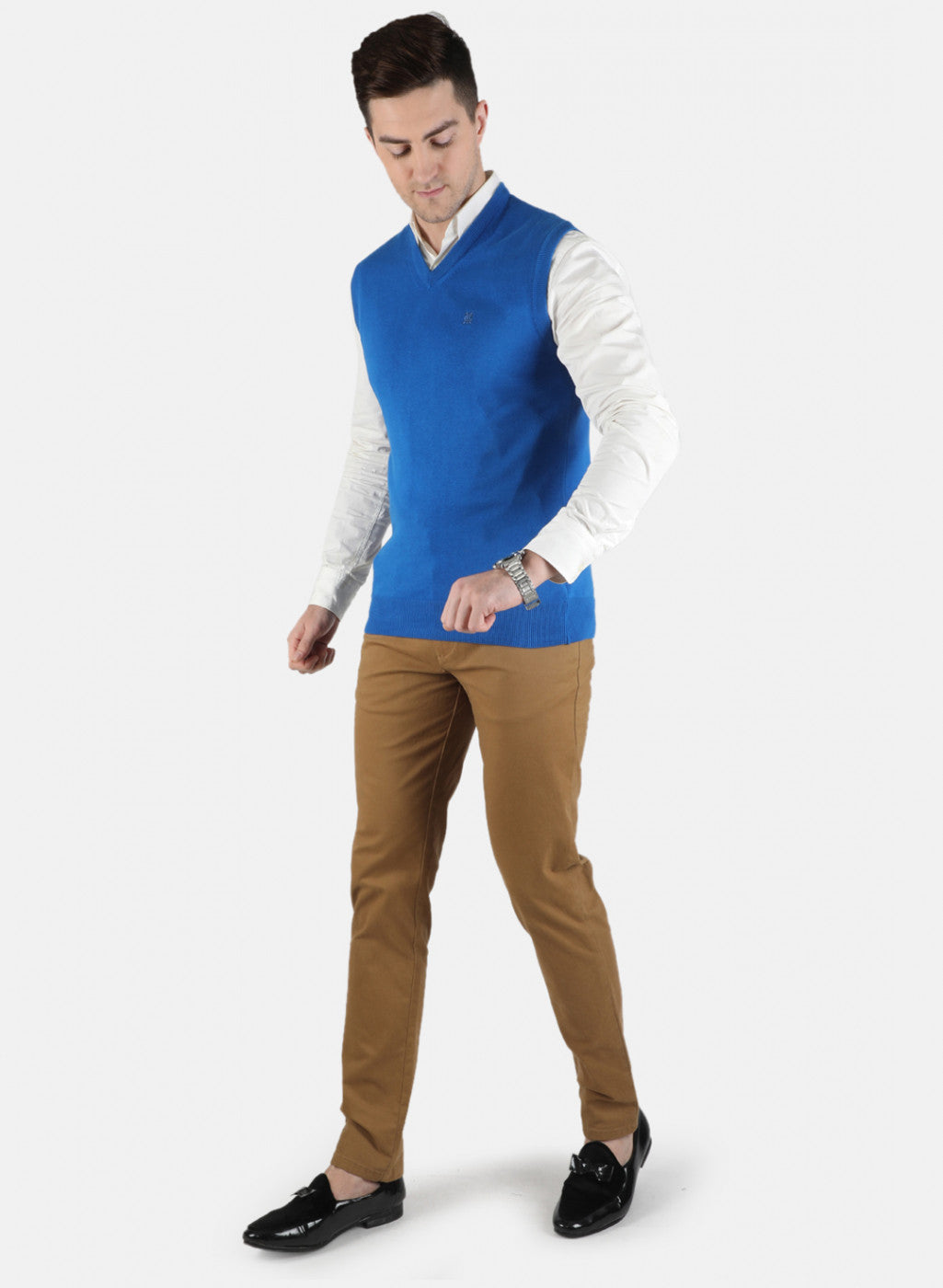 Men Blue Solid Sweater