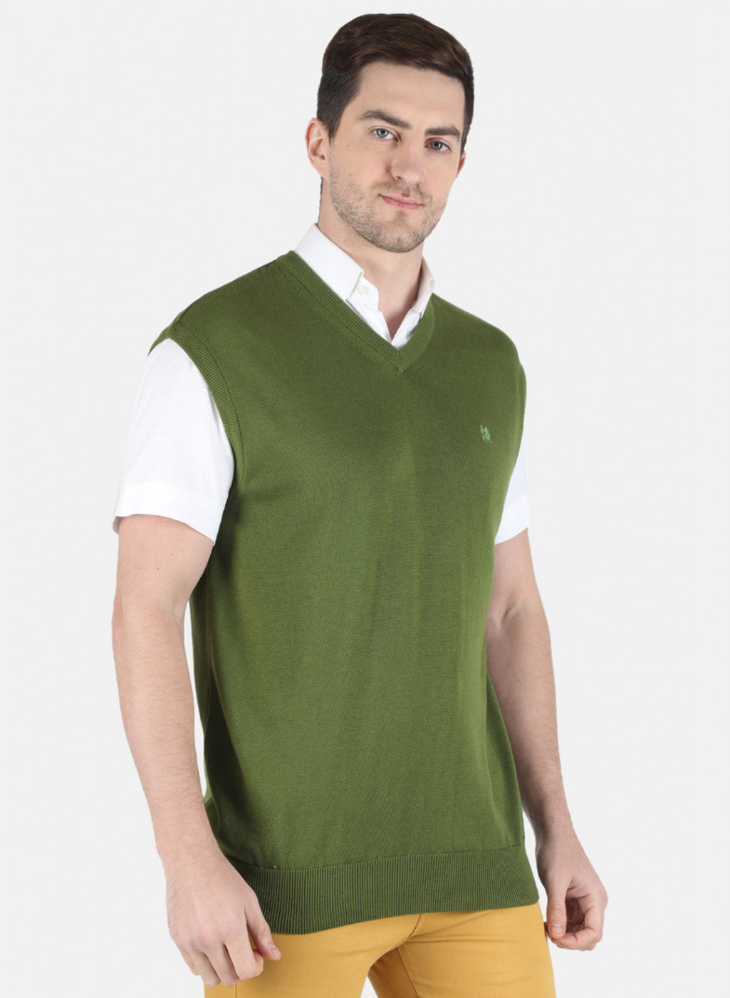 Men Olive Solid Sweater