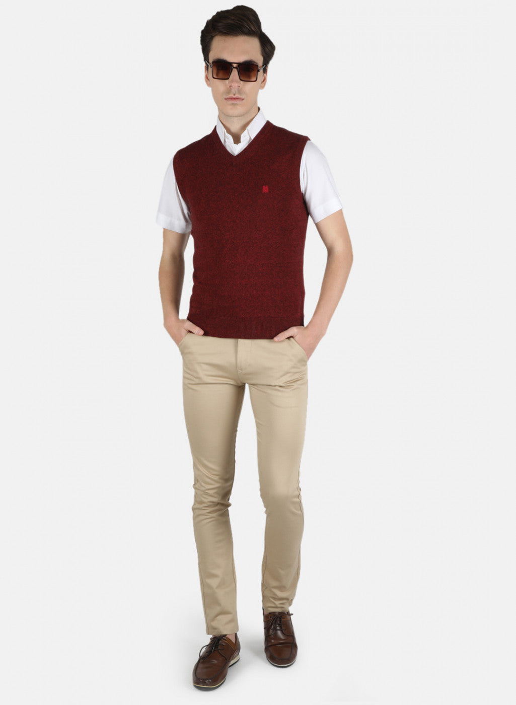 Men Red Solid Sweater