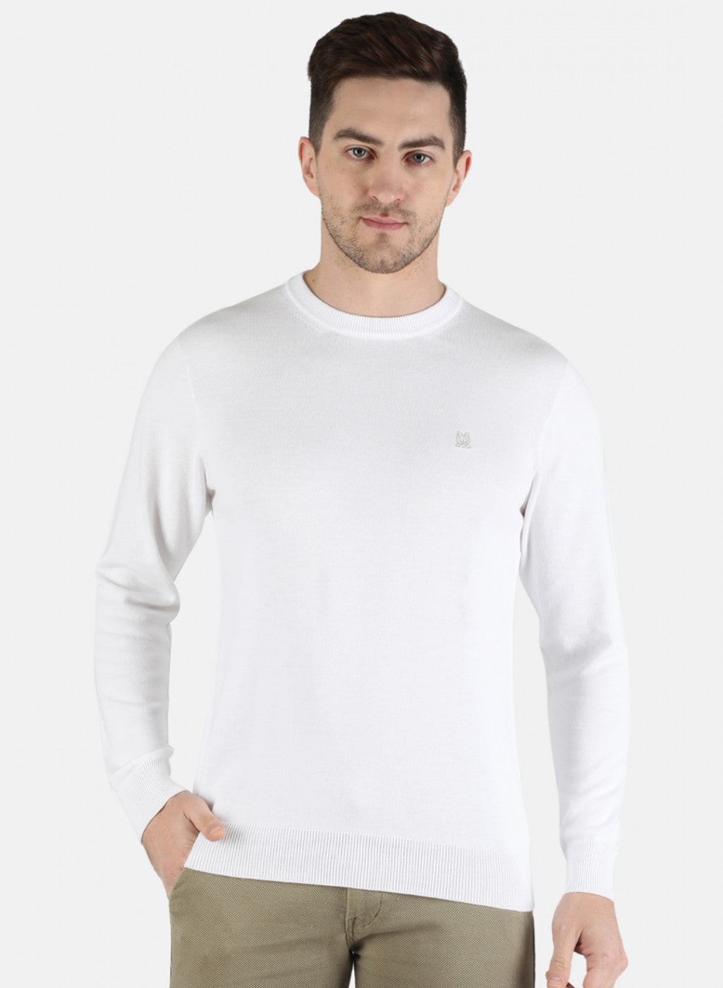 Men White Solid Pullover