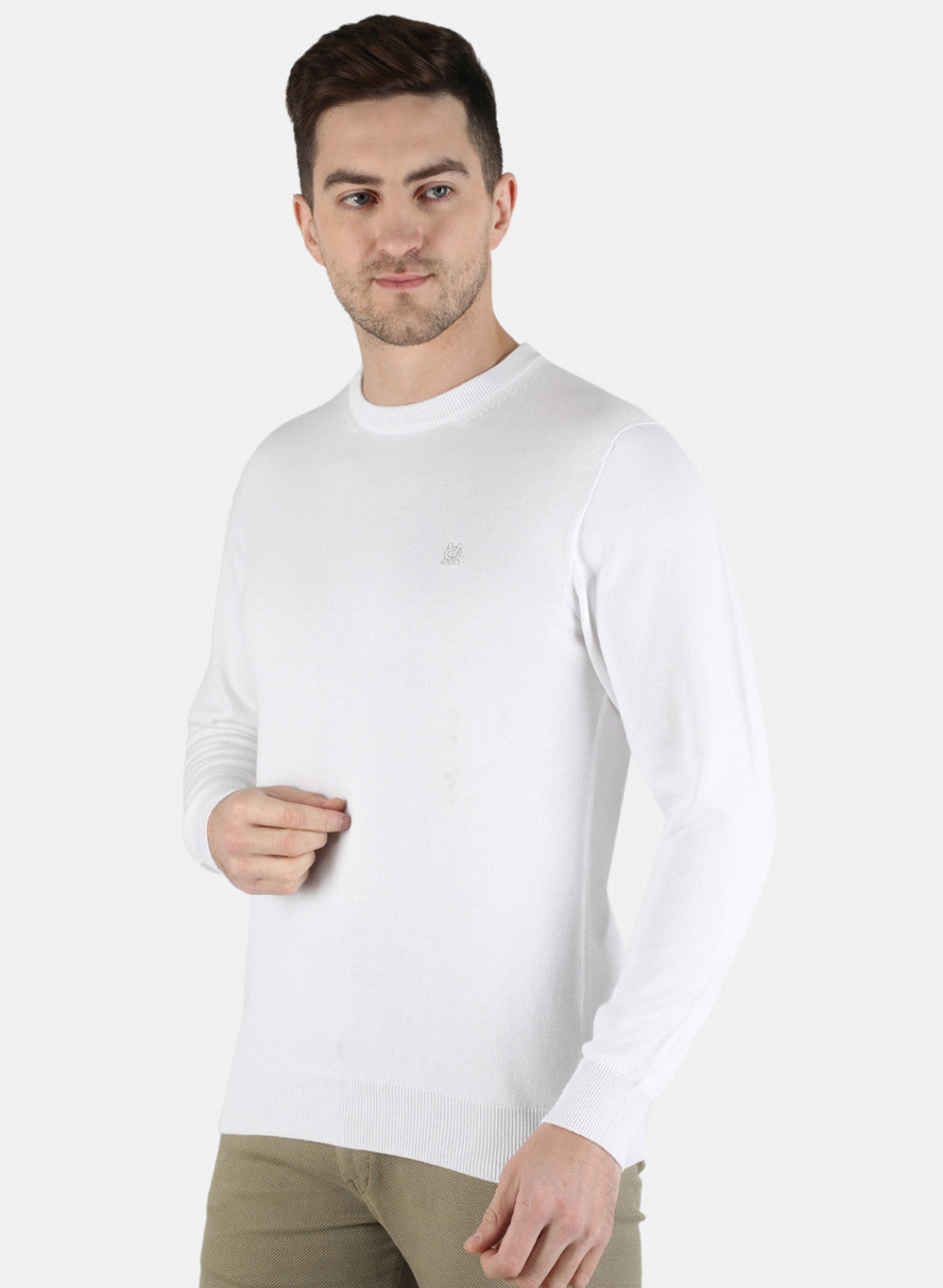 Men White Solid Pullover