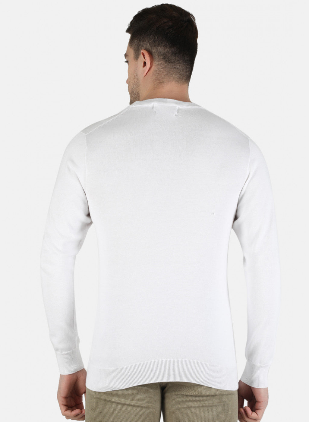 Men White Solid Pullover