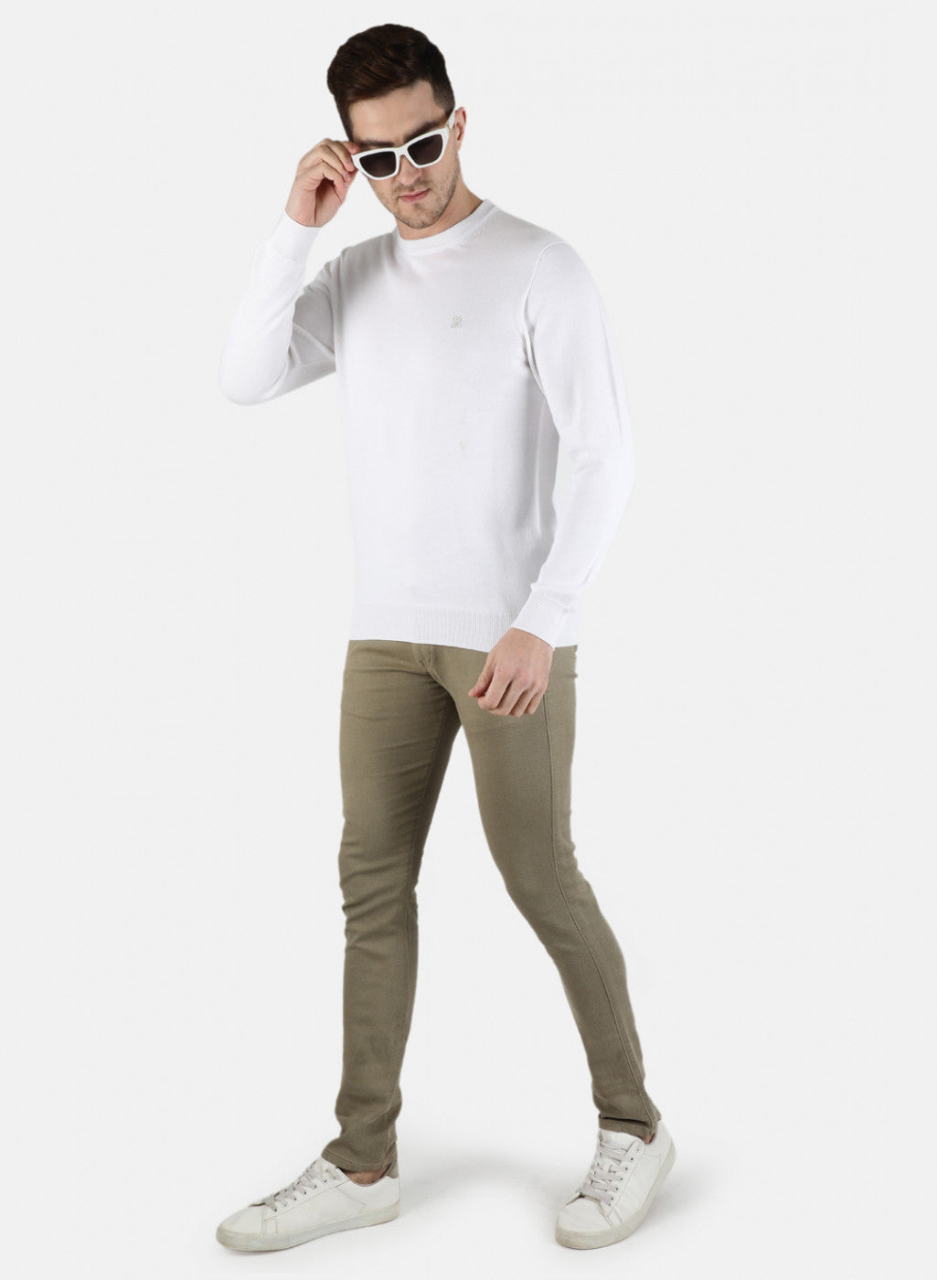 Men White Solid Pullover