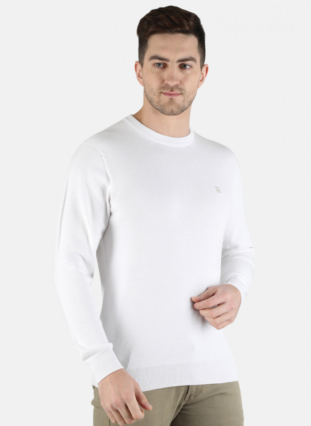 Men White Solid Pullover