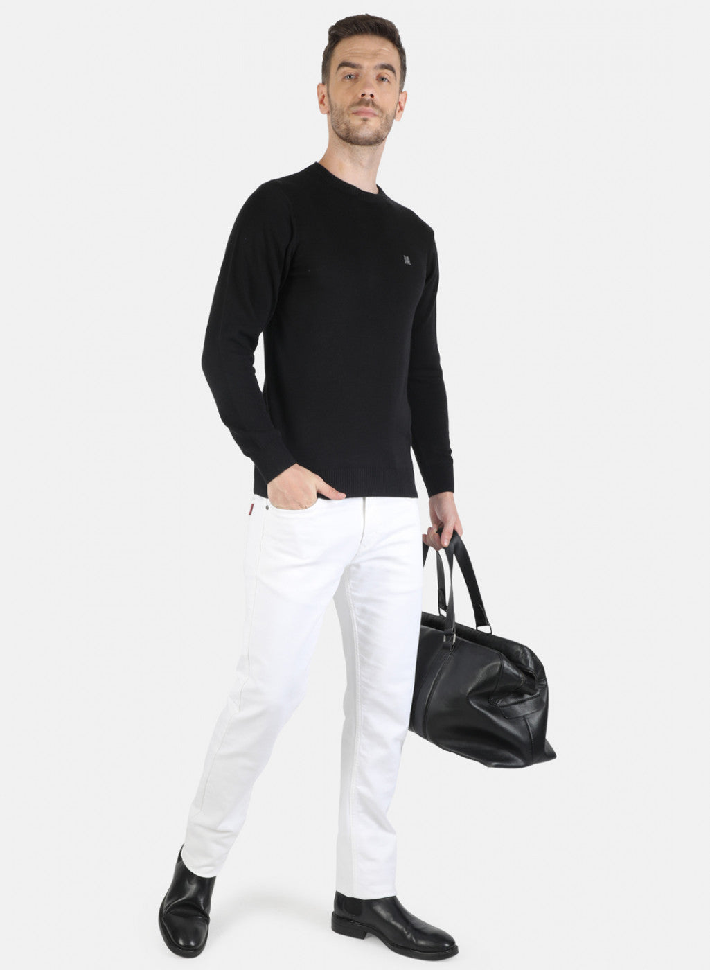 Men Black Solid Pullover